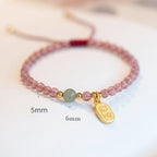 Fortune Jewel Natural Strawberry Quartz Garnet Jade Lucky Fortune Fu Character Healing Charm Bracelet