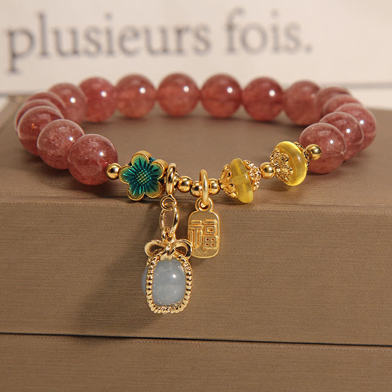 Fortune Jewel Natural Strawberry Quartz Crystal Aquamarine Fortune Brand Love Bracelet