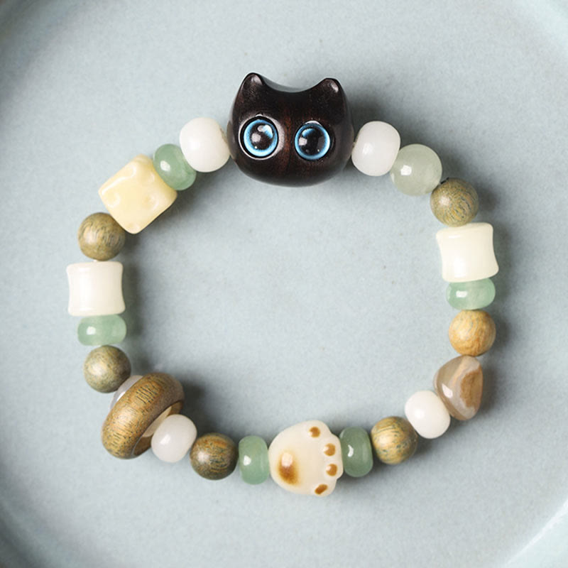 Fortune Jewel Bodhi Seed Green Sandalwood Ebony Wood Small Leaf Red Sandalwood Cat Head Paw Claw Peace Bracelet