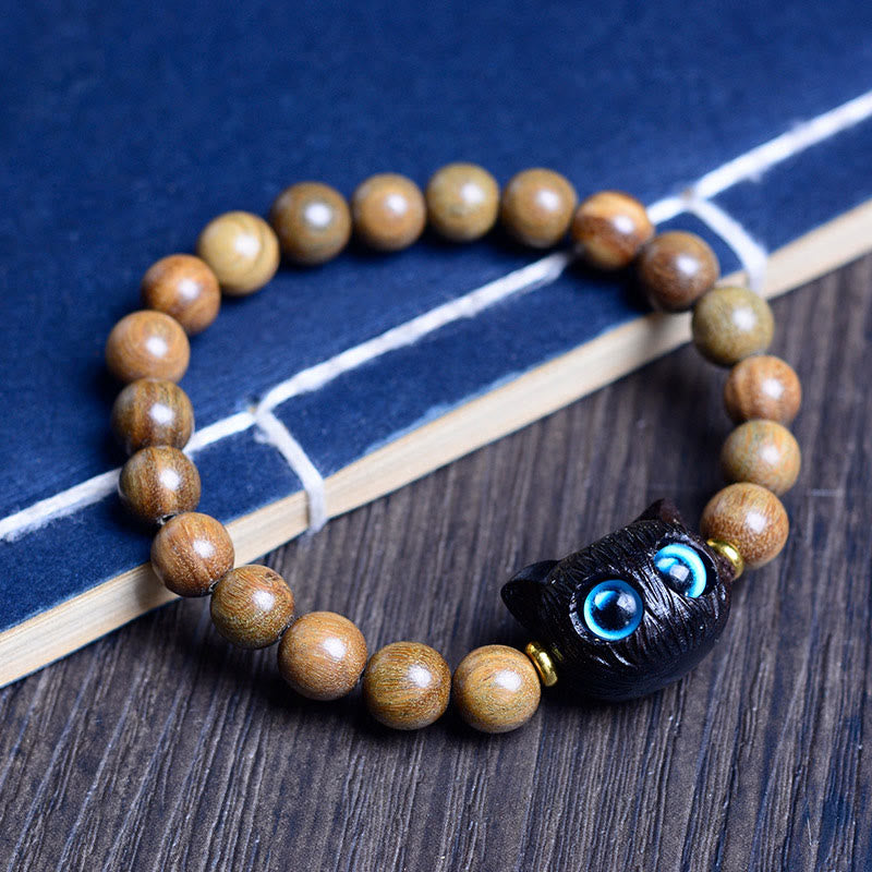 Fortune Jewel Ebony Wood Green Sandalwood Red Sandalwood Lovely Cat Balance Bracelet