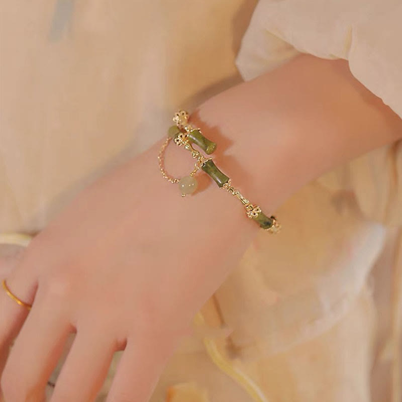 Fortune Jewel Bamboo Jade Pattern Luck Bracelet Bangle