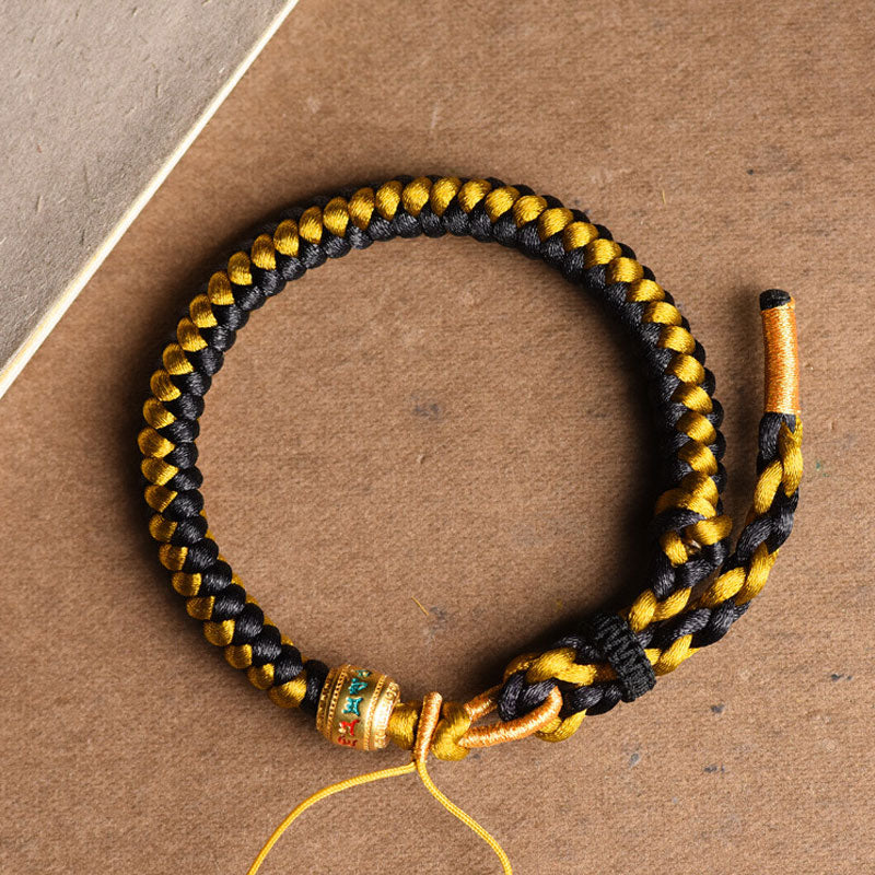 Fortune Jewel Handmade Tibetan Black Gold Dragon Scale Rope Om Mani Padme Hum Purity Bracelet