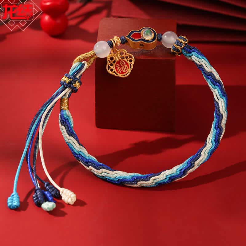 Fortune Jewel 925 Sterling Silver Handmade Gourd Blessing String Reincarnation Knot Bracelet