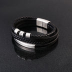 Fortune Jewel Leather Multi-Layer Titanium Steel Balance Braided Magnetic Buckle Bracelet