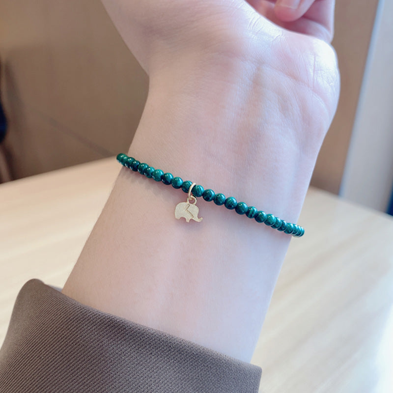 Fortune Jewel Natural Malachite Elephant Anti-Anxiety Charm Bracelet