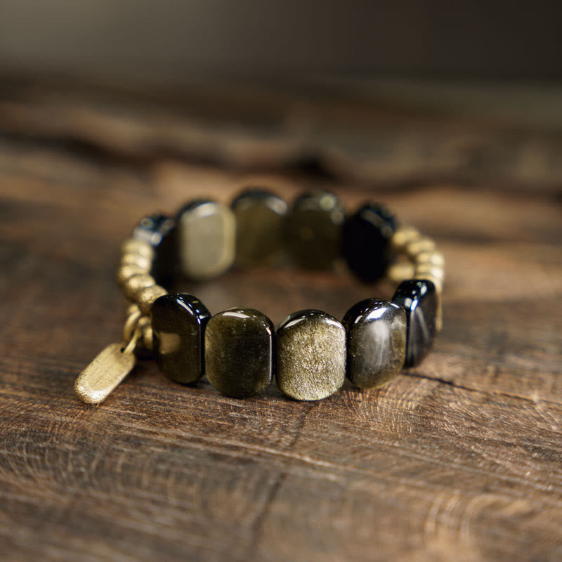 Fortune Jewel Black Obsidian Gold Sheen Obsidian Strengthen Bracelet