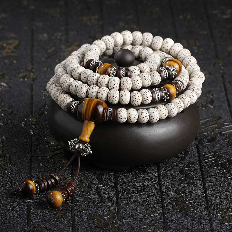 Fortune Jewel Handmade Tibetan Tiger Eye Bodhi Seed Peace Bracelet