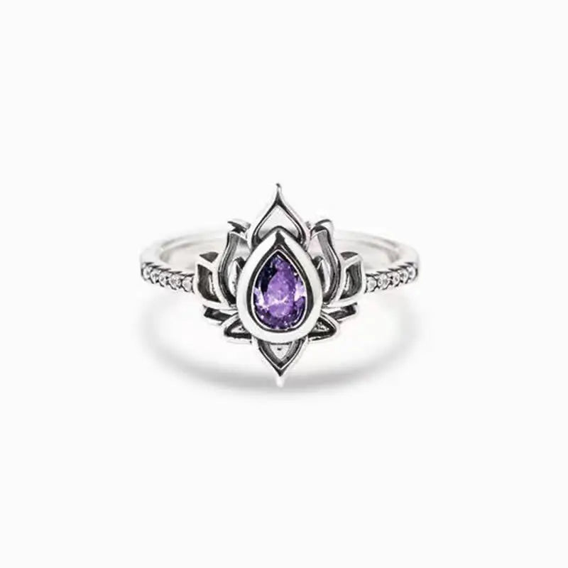 Fortune Jewel 925 Sterling Silver Lotus Zircon Blessing Protection Ring Fortune Jewel