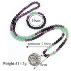 Fortune Jewel 108 Mala Beads Amethyst Green Aventurine Lotus Meditation Bracelet