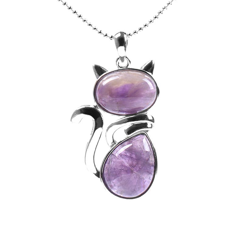 Fortune Jewel Cat Pattern Natural Crystal Protection Necklace Pendant
