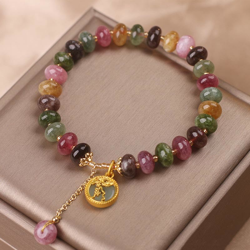Fortune Jewel Colorful Tourmaline Cute Flower Rabbit Charm Love Bracelet