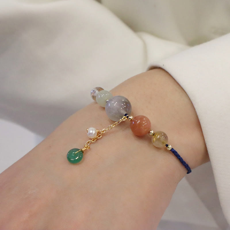Fortune Jewel Moonstone Sunstone Beads Peace Buckle Charm Healing Bracelet