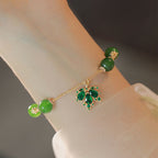 Fortune Jewel 14k Gold Plated Green Chalcedony Maple Leaf Courage Strength Bracelet