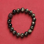 Fortune Jewel Natural Gold Sheen Obsidian Rainbow Obsidian Om Mani Padme Hum Fu Character Healing Bracelet