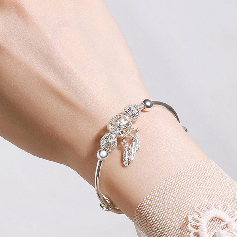 Fortune Jewel Tibetan White Copper Blessing Dream Catcher Charm Bracelet