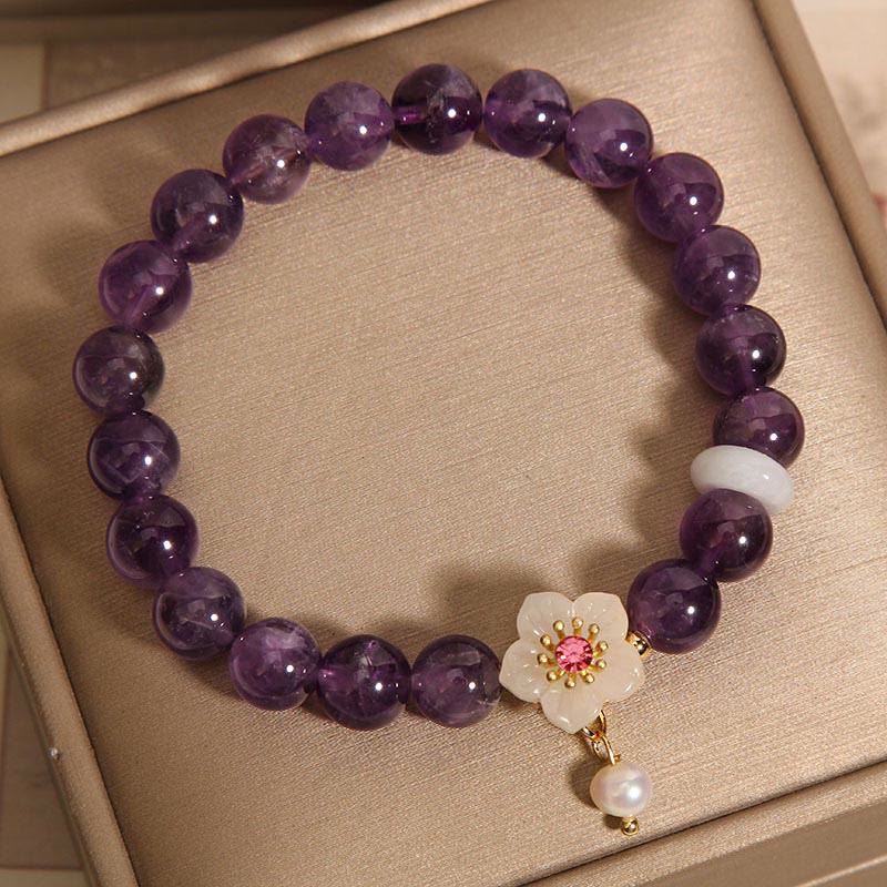 Fortune Jewel Natural Amethyst White Agate Pearl Charm Balance Bracelet