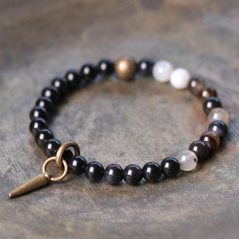 Fortune Jewel Black Obsidian Sodalite Crystal Copper Strength Couple Bracelet
