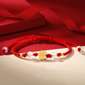 Fortune Jewel Handmade 925 Sterling Silver Peach Blossom Cherry Sakura Chalcedony Bead Luck Red Rope Bracelet