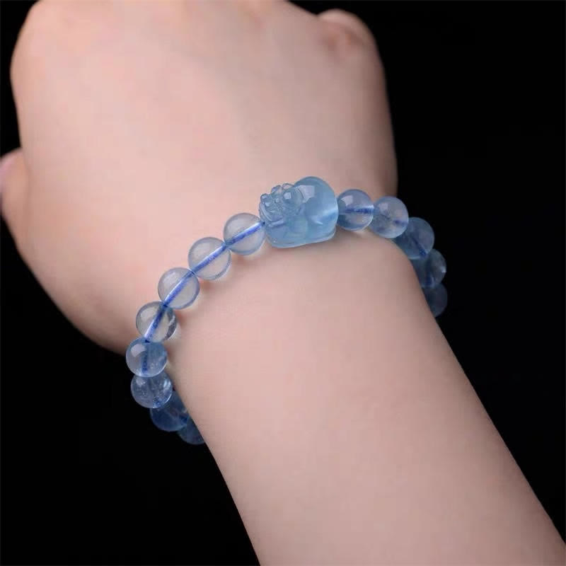 Fortune Jewel Natural Aquamarine Pixiu Serenity Healing Bracelet