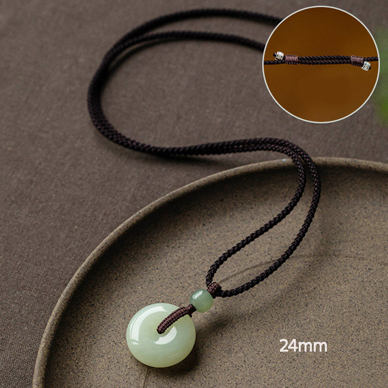 Fortune Jewel Natural Round Jade Peace Buckle Luck Prosperity Necklace Pendant