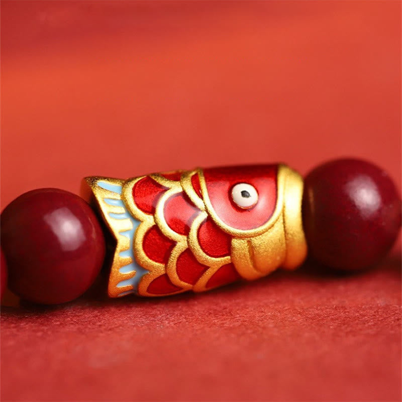 Fortune Jewel Natural Cinnabar Lucky Koi Fish Hetian Jade Bead Blessing Bracelet
