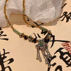 Fortune Jewel Tibetan Crystal Stone Copper Luck Tassel Necklace Pendant