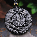 Fortune Jewel Bagua Dragon Phoenix Obsidian Fulfilment Pendant Necklace