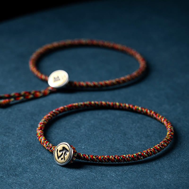 Fortune Jewel Handmade 925 Sterling Silver Chinese Zodiac Natal Buddha Protection Colorful Rope Bracelet