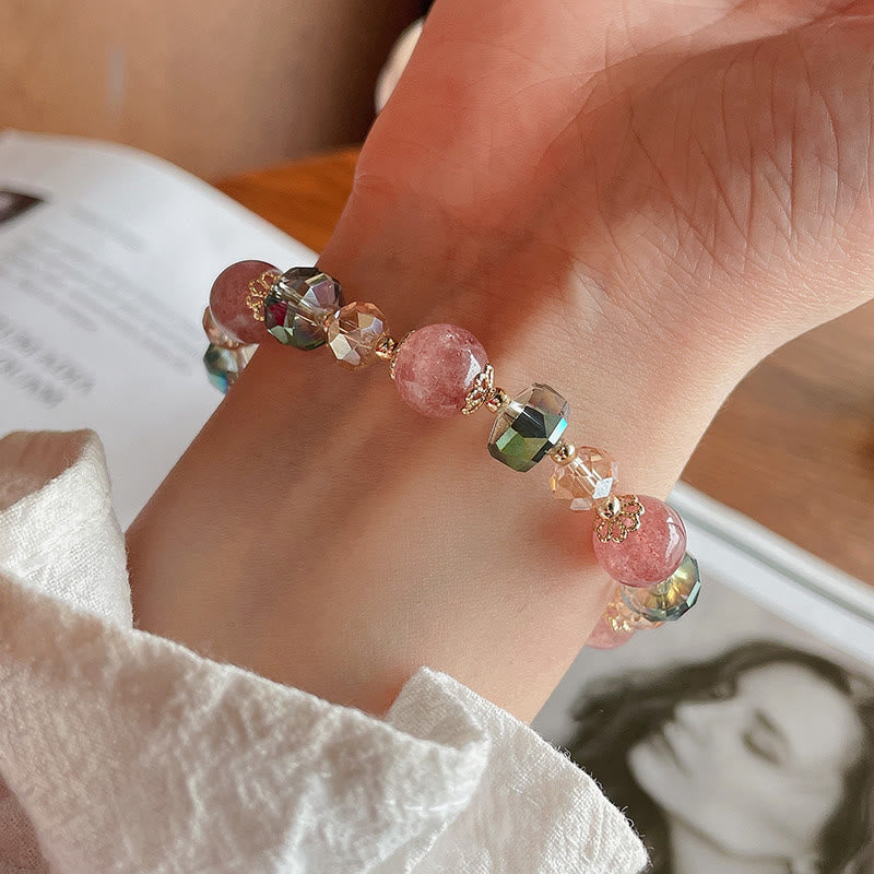 Fortune Jewel Natural Strawberry Quartz Colorful Crystal Positive Bracelet