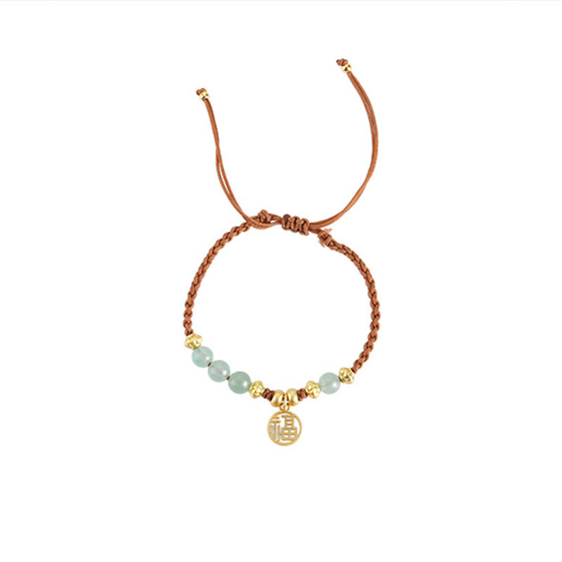 Fortune Jewel Jade Beads Fu Character Blessing Rope Bracelet