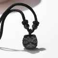 Fortune Jewel Natural Silver Sheen Obsidian Red Agate Dancing Lion Protection Necklace Pendant