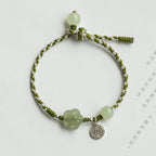 Fortune Jewel Handmade Plum Blossom Flower Jade Luck Prosperity Braided Bracelet