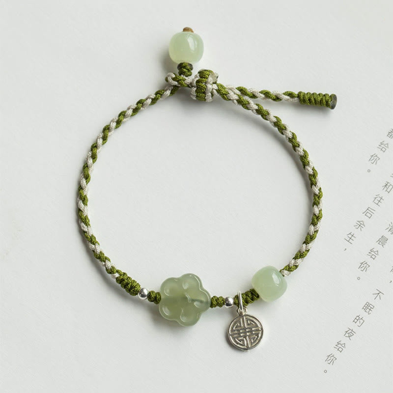 Fortune Jewel Handmade Plum Blossom Flower Jade Luck Prosperity Braided Bracelet