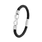 Fortune Jewel Endless Knot Titanium Steel Infinity Leather Weave Balance Bracelet