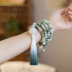 Fortune Jewel Natural 108 Mala Beads Bodhi Seed Lotus Engraved Wisdom Tassel Bracelet Fortune Jewel