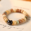 Fortune Jewel Bodhi Seed Silver Sheen Obsidian Cat Head Om Mani Padme Hum Engraved Harmony Bracelet