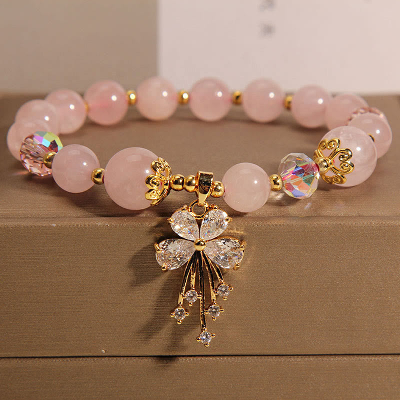 Fortune Jewel Aquamarine Pink Crystal Healing Zircon Butterfly Charm Bracelet
