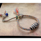 Fortune Jewel Tibetan 925 Sterling Silver Om Mani Padme Hum Handmade Dzi Bead Protection Braid Bracelet