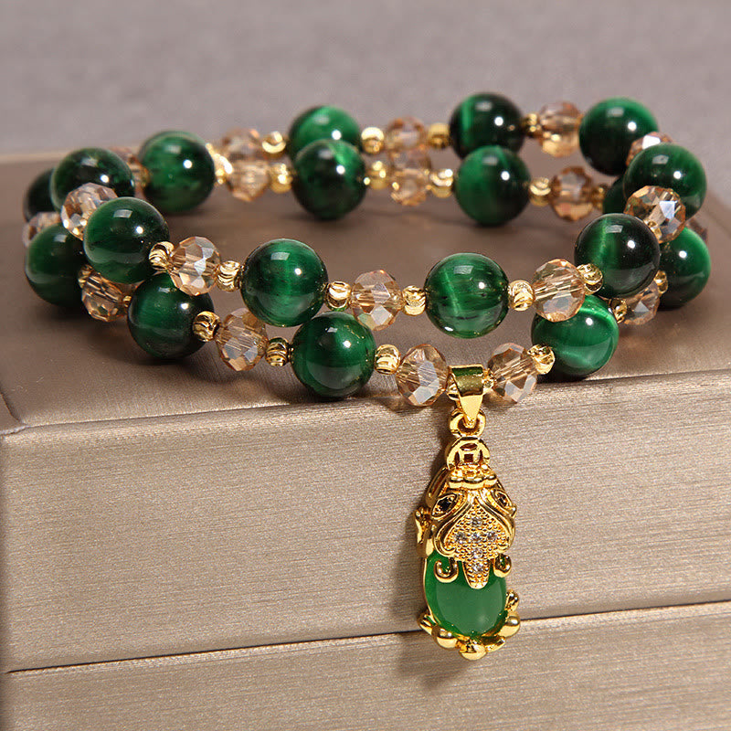 Fortune Jewel Tiger Eye Pixiu Fox Money Bag Protection Self Confidence Double Wrap Bracelet