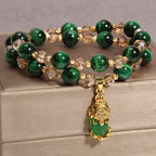 Fortune Jewel Tiger Eye Pixiu Fox Money Bag Protection Self Confidence Double Wrap Bracelet