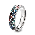 Fortune Jewel Colorful Plum Blossoms Design Healing Copper Adjustable Ring