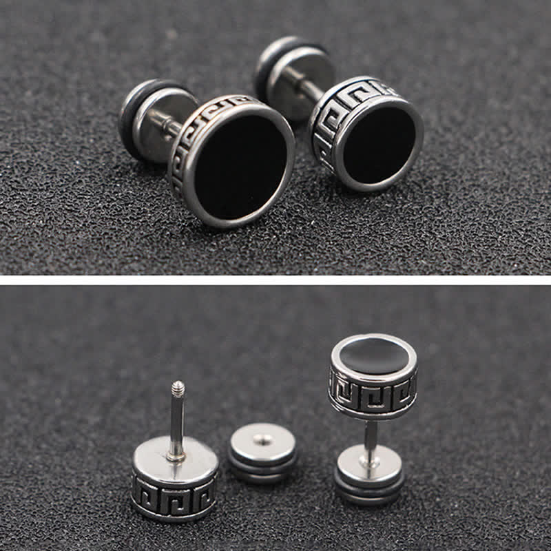 Fortune Jewel Cool Men Titanium Steel Balance Round Stud Earrings