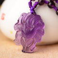 Fortune Jewel Natural Amethyst White Crystal Citrine Nine Tailed Fox Luck Necklace Pendant