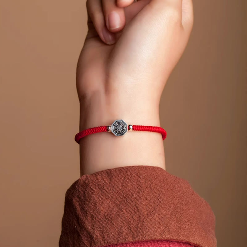 Fortune Jewel 925 Sterling Silver Yin Yang Bagua Symbol Cinnabar String Concentration Bracelet