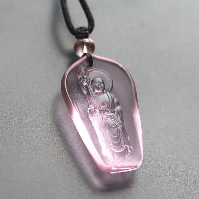 Fortune Jewel Ksitigarbha Buddha Liuli Crystal Serenity Amulet Necklace Pendant Fortune Jewel
