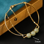 Fortune Jewel Copper Plated Gold Hetian Jade Bead Luck Double Layer Bracelet Bangle