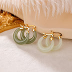 Fortune Jewel Round Jade Cyan Jade Prosperity Luck Drop Earrings