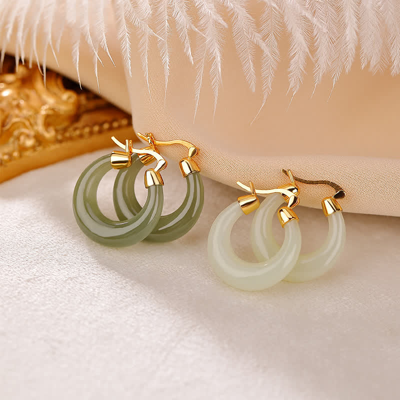 Fortune Jewel Round Jade Cyan Jade Prosperity Luck Drop Earrings