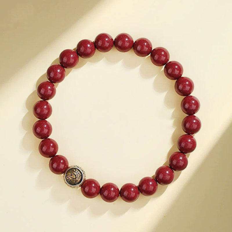 Fortune Jewel 925 Sterling Silver Natural Cinnabar Four Beasts Blessing Bracelet