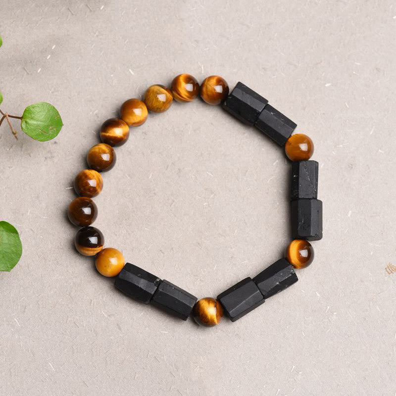 Fortune Jewel Natural Black Tourmaline Tiger Eye Positive Bracelet